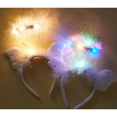 Light Up LED Angel Halo Headband Glowing Headwear White Feather Christmas Fancy Dress Party Costume Hair Accessory 50pcs/lot
