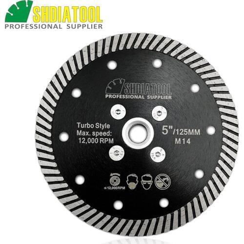 SHDIATOOL M14 Flange Dia 125mm/5inch Diamond Hot Pressed Narrow Turbo Blade Cutting Disc For Granite Marble Concrete Masonry