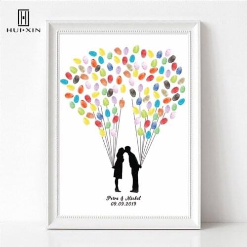 Romantic Lovers kissing Print Personalized Custom Name Date Fingerprint Signature DIY Painting Guestbook For Wedding Party Decor