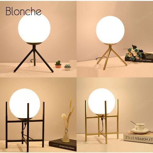 Modern Table Lamp White Glass Ball Lampshade Led Desk Light for Home Living Room Bedroom Study Office Gold Nordic Lighting E27