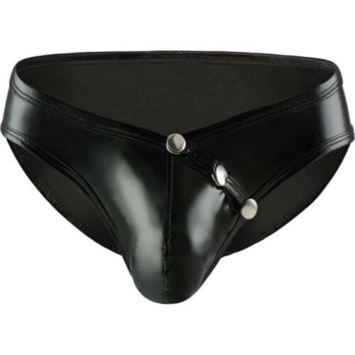 New Fashion Design Men Patent Leather Panties Sexy U Conver Packet Low-Rise Briefs Texture Underpant