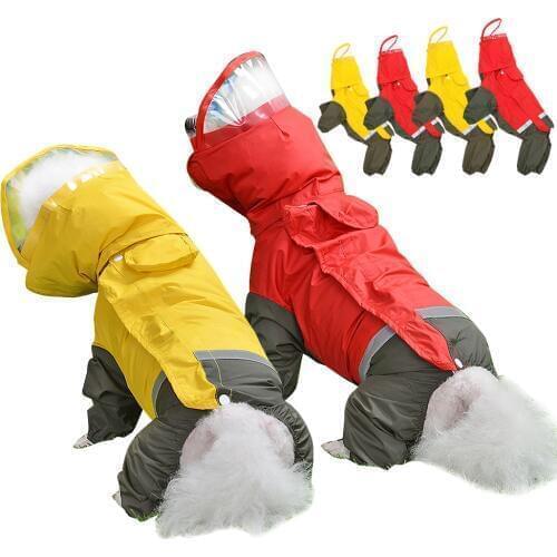 Dog Raincoat Reflective Waterproof Dog Overall Hooded Clothes Dog Rain Coat Cloak for Small Medium Large Pet Golden Retriever
