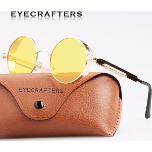 Vintage Womens Gothic Steampunk Sunglasses Round Brand Designr Mens Retro Round See through Sunglasses Oculos de sol UV400