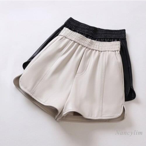 PU Leather Shorts Women Autumn New Korean Style Loose Leisure All-Matching Elastic High Waist Wide Leg Outer Wear Bootcuts Short