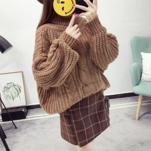 Turtleneck Sweater Women Pullover Autumn Winter Clothing Thicker Tops 2020 Womens Loose Thick Line Bubble Sleeve Sweater Q148