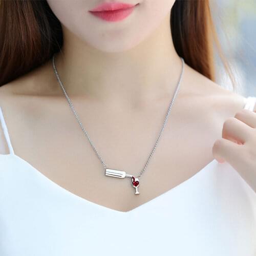 2020 Fashion Unique Design Womens Wine Glass Necklace Surgical Steel Cubic Zirconia Necklace Wine Necklace Pendant