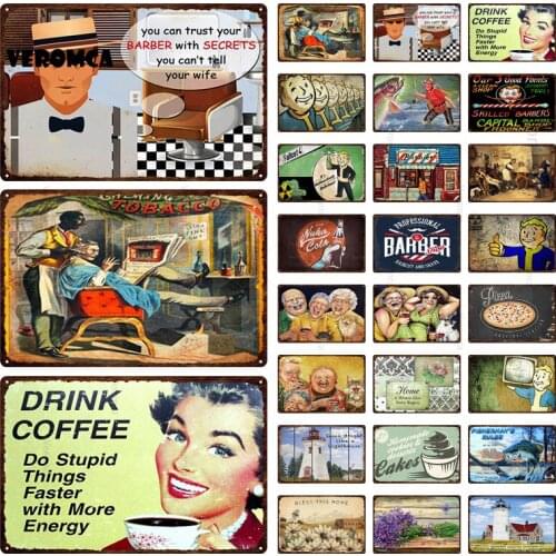 Drunk Coffee Tin Sign Metal Plates Plaque Retro Wall Stickers Metal Poster Picture Shop Barber Bar Cafe Vintage Home Decoration