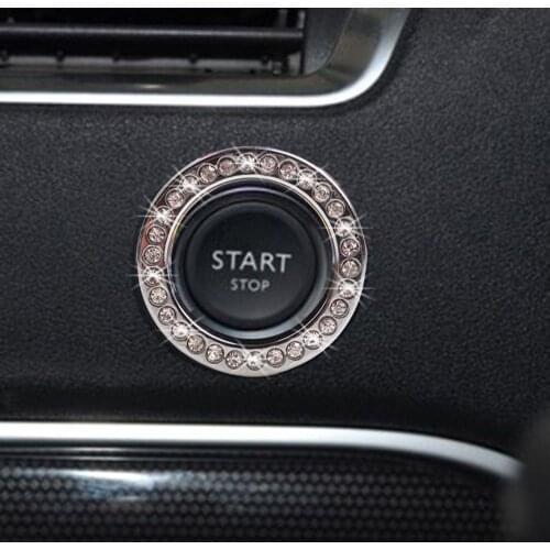 1PC Car One-Click Start Stop Engine Ignition Push Button Decoration Diamond Rhinestone Crystal Ring Circle Trim Cover