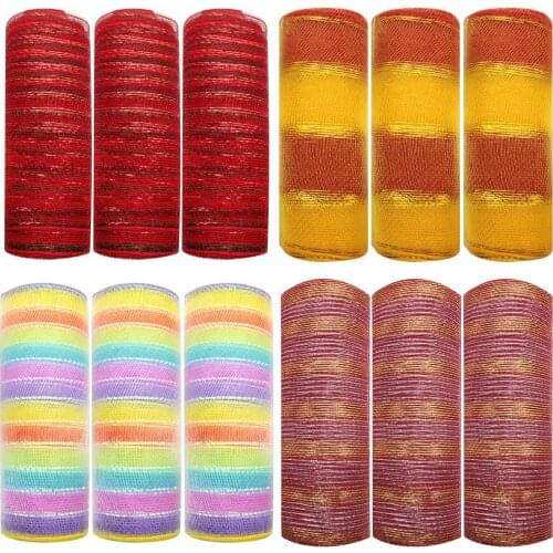 10 yards Gold Series Metallic Foil Deco Poly Mesh Ribbon Gift Wrapping DIY Sewing Art Bow-knot Crafts Home Packing,10Yc15694