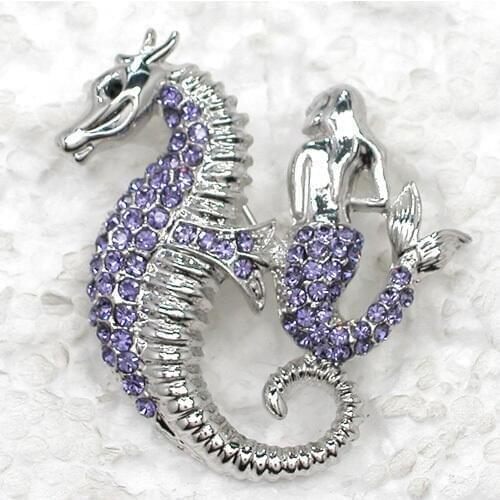 12pcs/lot Wholesale Fashion Brooch Rhinestone Mermaid Seahorse Pin brooches Jewelry Gift C101772