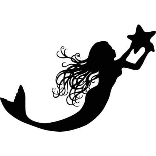 13.6*9.3CM Sexy Cute Mermaid Holding Star Car Vinyl Decal Black/Silver Car Sticker Popular Fashion Style C20-0836