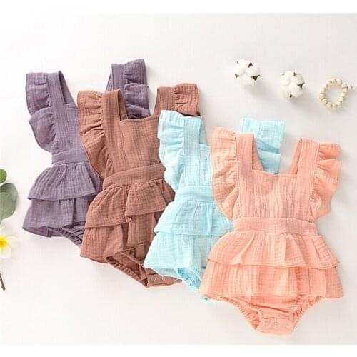 2020 Summer Newborn Baby Girl Clothes Solid Color Sleeveless Ruffle Strap Romper Jumpsuit One-Piece Outfit Sunsuit Clothes