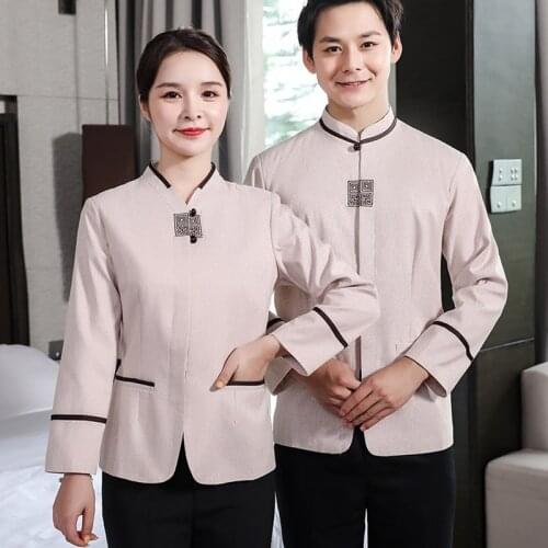 2020 Restaurant Hotel Cleaning Workwear Uniforms Waiter And Waitress Uniforms Food Service Women Men Housekeeping Uniform AS429