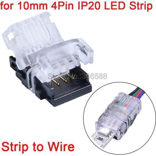 5PCS RGB LED Strip to Power Connector 4Pins 5050 SMD 10mm RGB LED Tape Light Connector Non-Waterproof IP20 Strip to RGB Wire Use