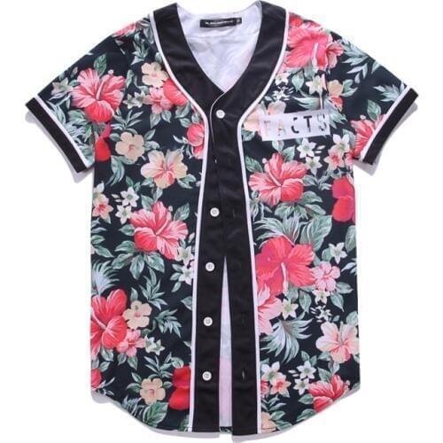 AIFFEE Mens Bad Boy Brooklyn Style Street Hip-hop Shirts Creative 3D Flower Printed Streetwear Baseball Jersey Night club Tee