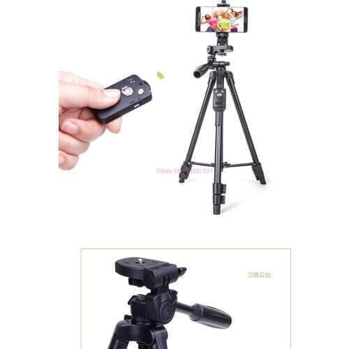 50pcs Aluminum Tripod with 3-Way Head & Bluetooth Remote + clip for Camera Phone