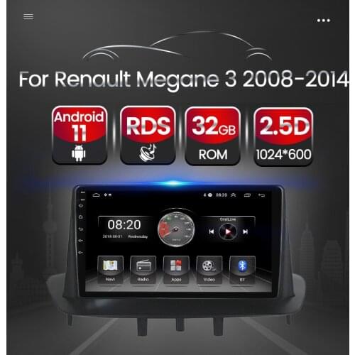 Android 11 RDS Car Radio Player For Renault Megane 3 2008-2014 FM/AM Stereo Auto Multimedia GPS Navigation WiFi DSP NO 2 Din DVD