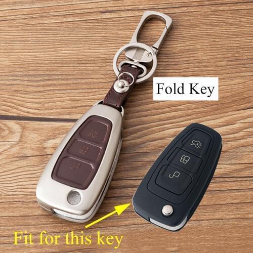 Alloy Key Case Cover Fit For Ford Escape Fiesta Focus Kuga 2013-2017 Trim Key Holder Box Fob Bag Shell Cover Parts Accessories