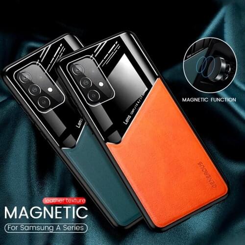 A52 Case Leather Texure Car Magnetic Holder Phone Cover For Samsung Galaxy A 02s 12 32 42 52 72 5G TPU Soft Bumper Protect Shell