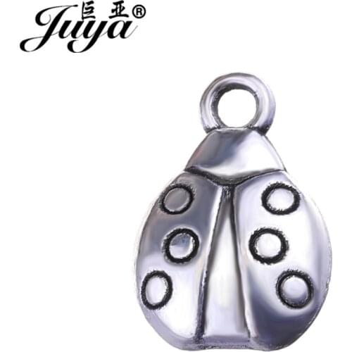 JUYA Antique Ladybug Pendants Suppliers 15x10mm 10pcs/lot Charms for Women DIY Earrings Bracelet Making Findings AO0609