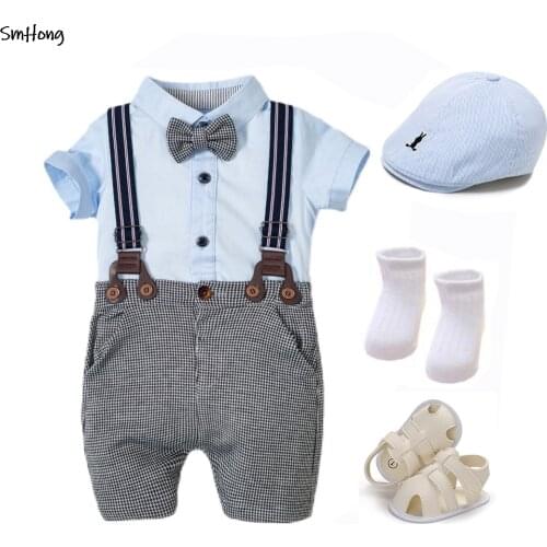 Baby Boy Summer Clothing Sets Baby Boy Clothing Newborn Baby Boy Gentleman Bowtie Clothing Sets 5pcs/Set Romper Shirts Suits