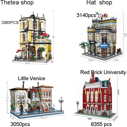 3000pcs+ Classic City Street View Hat Shop The Little Venice Tea House Model Building Blocks House Bricks Toy For Kids Birthday