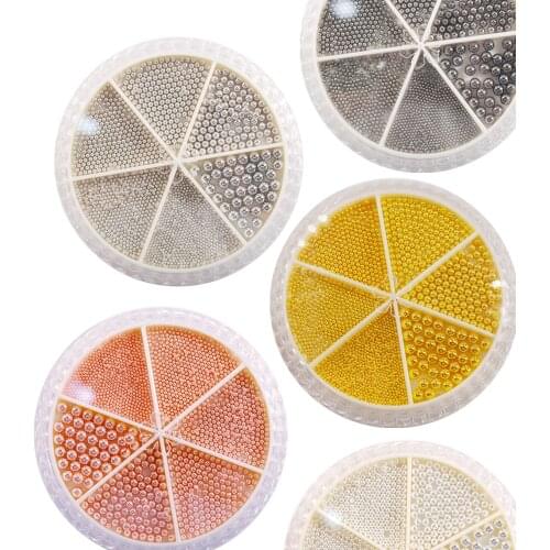 Tiny Steel Caviar Beads Nail Art Set 6 Grids 0.8-3mm 3D Round Ball Nail Charms Styling Accessories Decoration