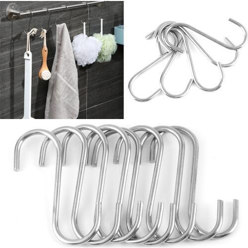 5/pcs Useful Stainless Steel S Shaped Hooks Kitchen Hanging Hanger Storage Holders Organizer Household Bathroom Essential Hooks