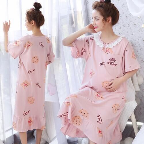 Summer Women Short-Sleeved Cotton Dress Nightgown Breastfeeding Maternity Clothes Women Feeding Dresses Casual Maternity Dresses