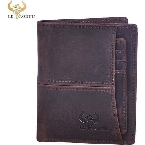 Hot Sale Quality Leather Male Genuine leather Design Standard Vertical Wallet Purse With Removable Card Case For Men 7703-bl