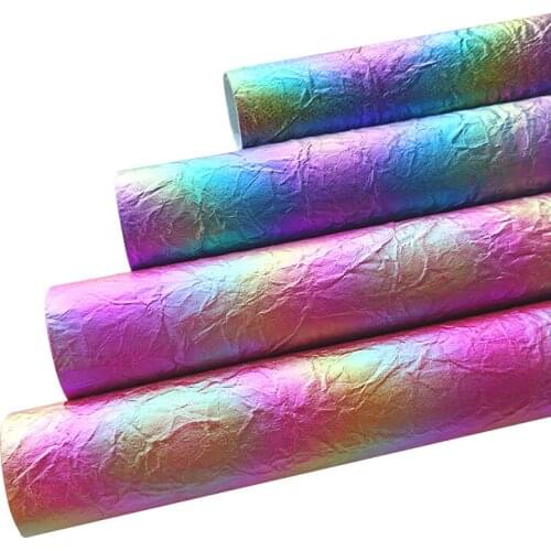 135x30cm Fashion Iridescence Fold Embossed Faux Vegan Leather Fabric Metallic PU Fabric Spunlaced Backing for Hair bow Craft