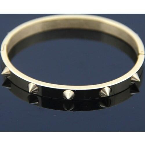 Fashion love Punk Bracelet Retro Double Arrow Tapered Stainless Steel Color Gold Rivets Nail Cuff Bangle jewelry