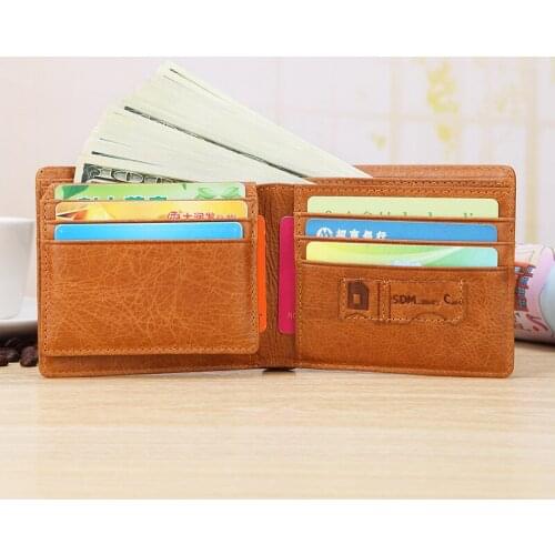 Hot-selling genuine leather oil wax leather wallet mens retro style European and American multifunctional short leather wallet