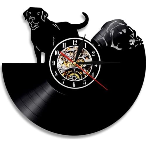 Dogs Vinyl Record Wall Clock Animals Vintage Modern Gift For Puppy Lovers LP Home Decorative Wall Art Watch with Led Lighting