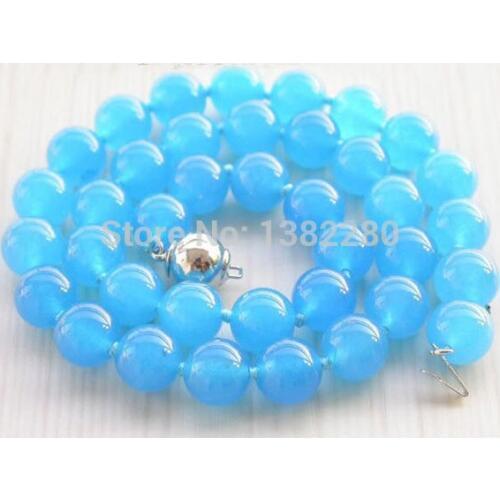 New Fashion Beautiful women jewelry !Charming 10mm Blue Chalcedony Necklace JT6642 Send love to the girl