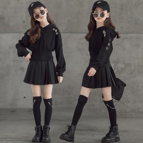 New Cheerleader Uniform Jazz Dancewear Black Girl Sets Stage Costume Teen Girls Clothing Pleated Skirt Dancer Outfit DL7583