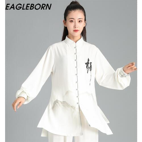 Tai Chi Clothing Man Woman White Ink Landscape Kung Fu Clothing Traditional Martial Arts Clothing Chinese Dress Set for Women