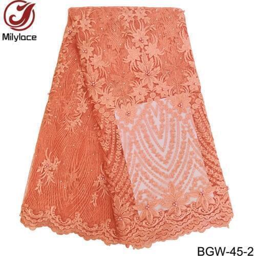 Wholesale price beaded french lace fabric elegant African lace fabric party dress lace fabric with stones BGW-45