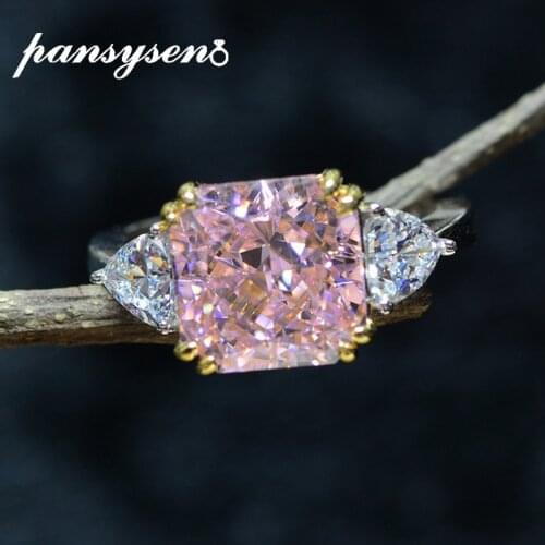 PANSYSEN 100% 925 Sterling Silver Sappire Citrine Simulated Moissanite Shining Rings for Women Girls Party Fine Jewelry Gifts