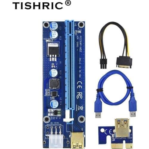 TISHRIC Golden gpu PCIE PCI-E Riser 009S card PCI E X16 PCI Express 009 6Pin to SATA 1X 16X USB3.0 Extender LED Mining