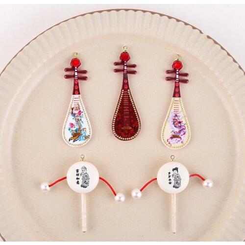 Pipa Musical Instrument Chinese Style Pendant Baby Rattle diy Handmade Jewelry Accessories Vintage Ornament Charms 12pcs