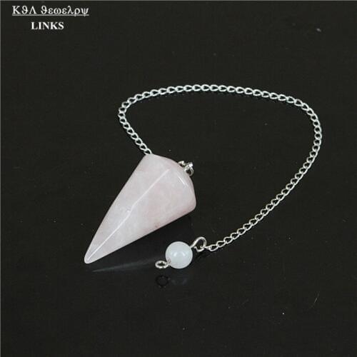 Pink Crystal Quartz Gem Bead Healing Dowsing Reiki Chakra Divination Pendulum Chain Dangle pendant Druzy Stone