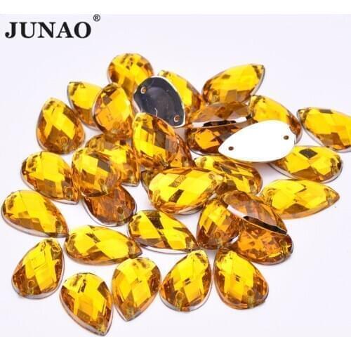 JUNAO 8*13mm 18*25mm Teardrop Topaz Rhinestone Applique Flatback Sewing Stones Acrylic Strass for Clothes Crafts