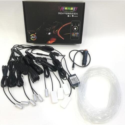 10 in 1 RGB LED with 8M Interior decoration car fiber optic strip light by App Control 12V decorative atmosphere lamps Universal