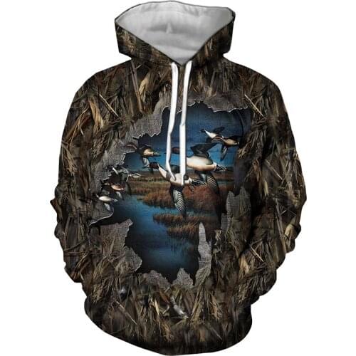 Jungle Hunting Wild Duck Animal 3D Printing Mens Hoodie Fashion Long Sleeve Hooded Sweatshirts Streetwear Funny Unisex Pullover
