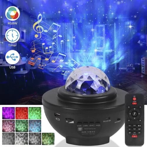 USB LED Star Night Light Music Starry Water Wave LED Projector Light Bluetooth Projector Sound-Activated Projector Light Decor