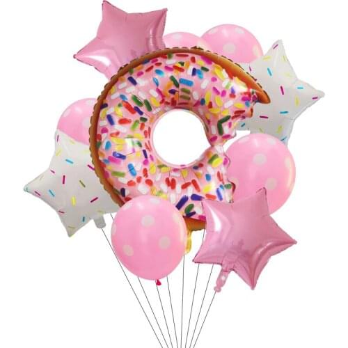 10pcs Donut Aluminum Film Balloon Combination Baby Birthday Party Decorations Star Wave Dot Latex Balloon Candy Wedding Supplies