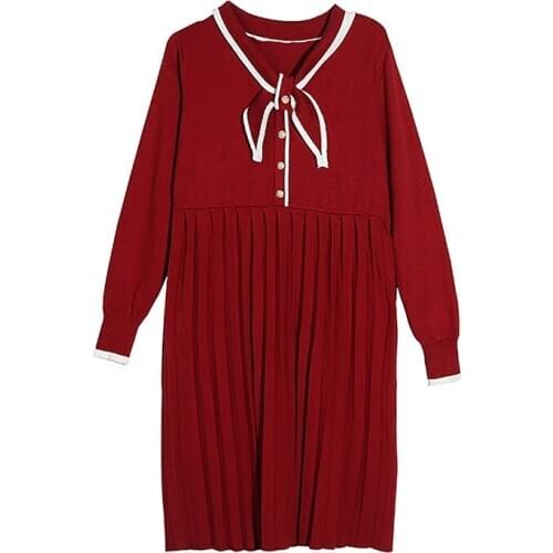 Pregnant Women Installed 2020 New Style Autumn Clothing Sweet Bow Pregnant Women Knitted Sweater Dress Fashion Pleated Loose Mat