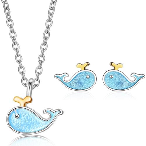 Jewelry For Women Accessories 925 Sterling Silver Set Blue Whale Stud Earrings Wedding Necklaces Crystal Fashion Party Girl Gift