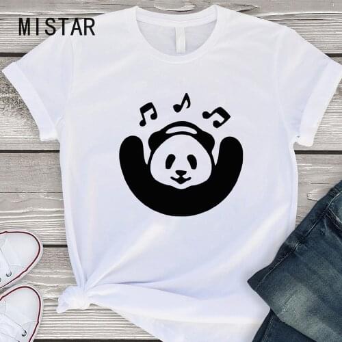Happy Panda Printing Women T Shirt Print Fashion Versatile White Short Sjleeve Womens Shirt Punk Casual Cheap O-neck Tshirt